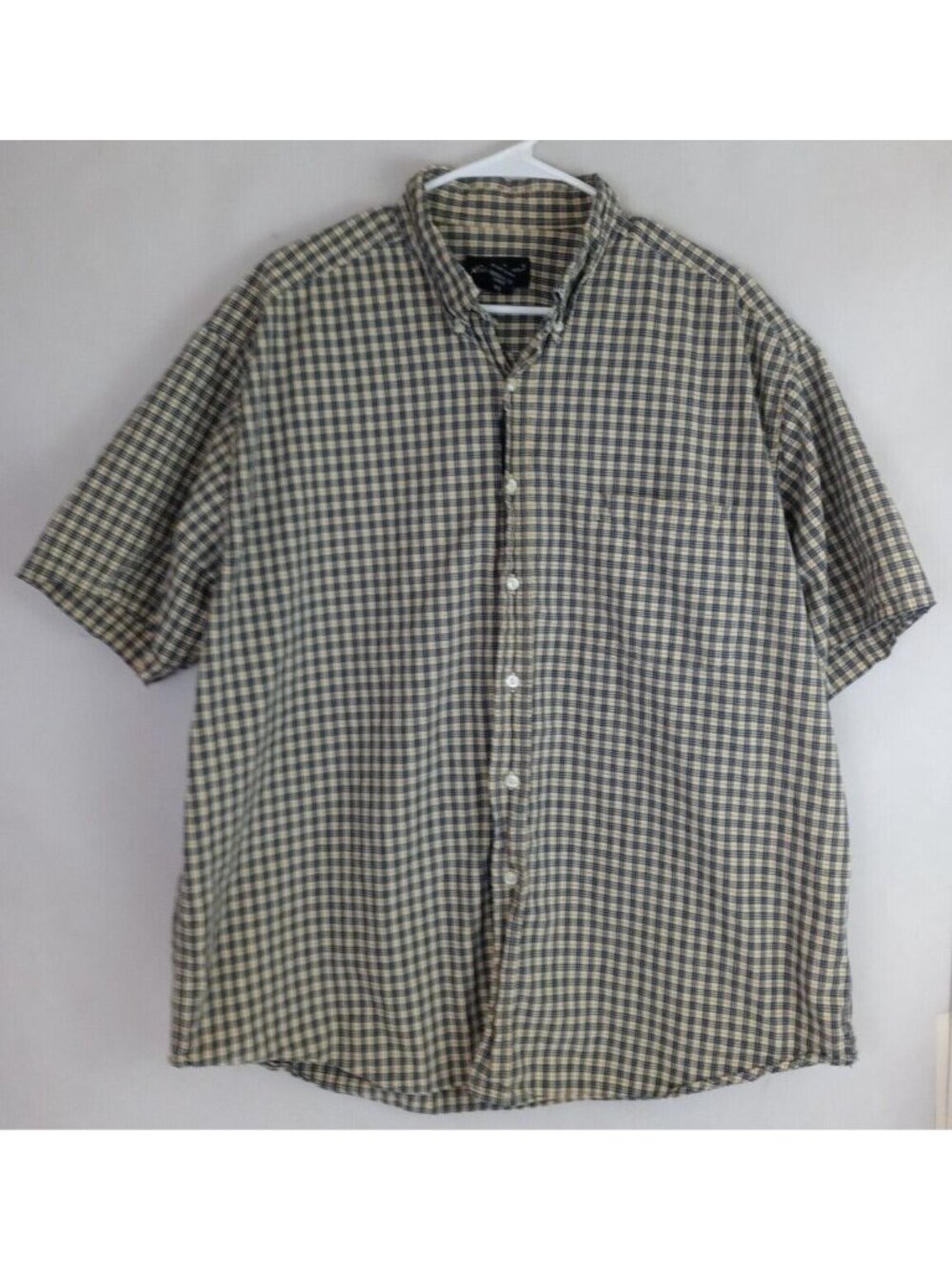 Eddie Bauer Men's Yellow Checked Short Sleeve Shirt Size XL 100% Cotton
